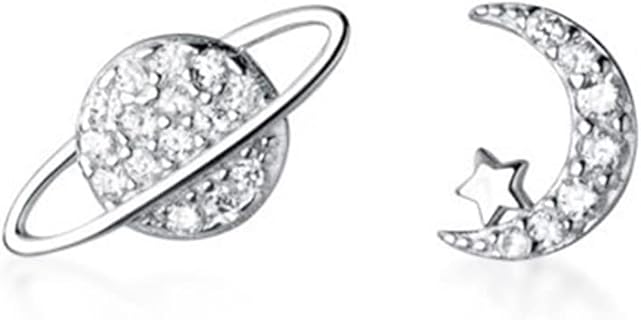 Boucles d'oreilles ESROVER en étoile et lune, en argent sterling plaqué or blanc hypoallergénique, 20g, avec diamants doux pour femmes, adolescentes et sœurs, parfaites pour Noël