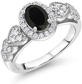 Elegant Vintage Onyx Engagement Ring with Cubic Zirconia Accents, Oval 7X5MM, 925 Sterling Silver, Available in Sizes 5-9