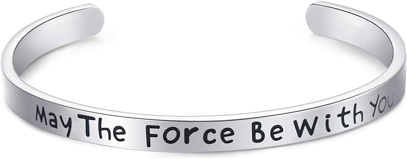 LParkin Stainless Steel Star Wars Bead Bracelet with Box Chain and Lobster Claw Clasp for Men and Women, 'May The Force Be With You' Design