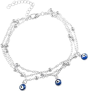 Adjustable Sterling Silver Evil Eye Anklet Women Beach and Summer Jewelry