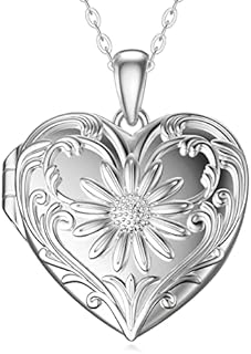 SOULMEET Sunflower/Rose White Locket Necklace That Holds Pictures Photo Keep Someone Near to You Personalized Sterling Silver/Real White Gold Locket Gift