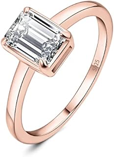 JewelryPalace Classic 1ct Emerald Cut Cubic Zirconia Solitaire Engagement Rings for Women,14K White Rose Yellow Gold Plated 925 Sterling Silver Promise Ring for Her, Anniversary Wedding Rings
