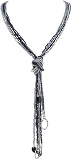 Coiris Long Seed Beaded Multi Strand Necklace,10 Multiple Statement Long Bib Necklace with Tie Knot for Women and Girls Jewelry