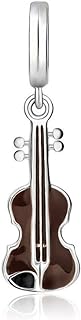 Bolenvi Wooden Violin Musical Instrument 925 Sterling Silver Charm Bead Pendant for Pandora & Similar Charm Bracelets or Necklaces