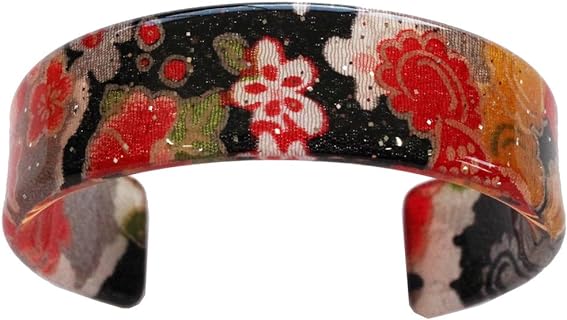 N&N Find Japan Japanese Kyoto Chirimen Bangle Bracelet (Black/Red)