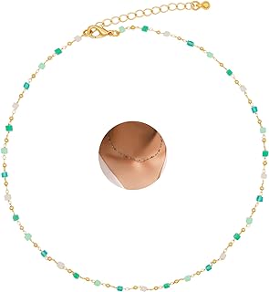 FUTIMELY Bohemia Beaded Choker Necklace for Women Girls Tiny Dainty Green Crystal Necklaces,Beach Colorful Beaded Square Round Bead Choker Necklace