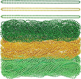 Rtteri St. Patrick's Day Bead Necklaces Bulk Mardi Gras Beads Dark Green, Light Green, Yellow Beaded Necklaces St. Patrick's Party Beads Necklaces 33" 7 mm Holiday Beaded Costume Necklace for Party