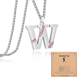 Baseball Initial Letter Necklace for Teen Boy, Stainless Steel Pendant Accessories Sport Charm Necklaces Personalized A-Z Letter Baseball Gift for Team Player Athlete Lover Fans Jewelry