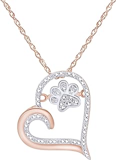 Rose Gold Plated Silver Dog Pendant Necklace with Spring Ring Clasp, Cable Chain & White Diamond for Pet Lovers, Heart-Shaped Design