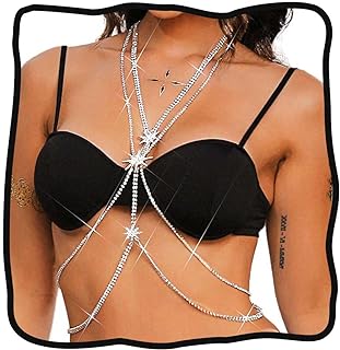 Dazzling Rhinestone Celebrity Body Chain with White Diamond Embellishment, Women's Silver Star Chest Bikini Chain for Summer Beach & Parties