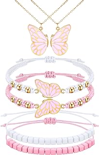 Sureio 6 Pieces Friendship Necklace Bracelets Butterfly Bestfriend Bff Necklace Matching Bracelets for 2 Adjustable Cord Relationship Bracelet for Girls Women Friends Birthday Gifts