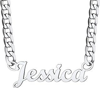 Bestyle Could Customize Reputation Script Necklace Custom Name Necklace for Men Women, Personalized Different Style Sleek Stainless Steel Name Words Date Plate with Chain Necklace