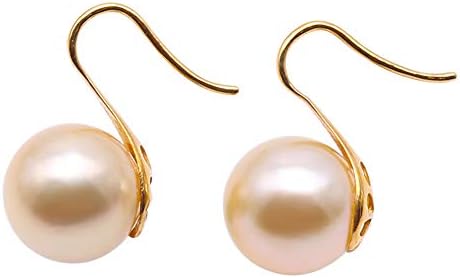 Women 18K Gold Hook Earrings Golden South Sea Cultured Pearl Drop Earrings 9m AAA For Anniversary