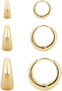 3 Pairs Gold Hoop Earrings Set for Women 14K Gold Plated Small Huggie Earrings for Multiple Piercing Dainty Hypoallergenic Chunky Gold Hoops Cartilage Earrings Trendy Jewelry Gift