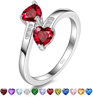 Adjustable Women Heart Ring Birthstone Rings for Women Simulated Gemstone 925 Sterling Silver Promise Ring for her Women Statement Thumb Ring Girls Ring Band Width 2mm Open Size 5~9
