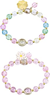 Daisy Bead Bracelet with Bead Chain and Spring Ring Clasp for Women and Girls, Dainty Floral Design