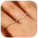 Dochais 2PCS Silver Rings for Women 925 Sterling Silver 14k Gold Plated Wishbone Ring Non Tarnish Wedding Bands Stackable Dainty V Shaped Rings CZ Wedding Rings Promise Ring Engagement 5-10