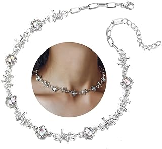 Y2K Thorn Moonstone Necklaces for Women Girls Gothic Barbed Wire Necklaces Hip Hop Punk Moonstone Choker Vintage Geometric Irregular Choker Charming Jewelry Gifts