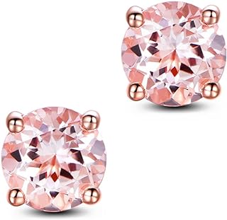 JIANGXIN Round cut Morganite Rose Gold Plated 925 Sterling Silver Stud Earrings Fine Jewelry for Women 3mm 4mm 5mm 6mm