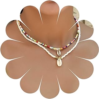 Boho-Inspired Zinc Ball Chain Necklace with Puka Shell Pendant & Rainbow Beads for Women - Surfer & Beach Style Jewelry