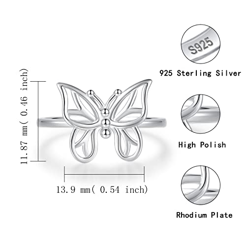 Simple Butterfly Rings for Women Sterling Silver Stackable Filigree Butterfly Ring Jewelry Teen Girl Wife Daughter Mom