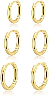 Gokeey Small Gold Huggie Hoop Earrings Set for Women 14K Real Gold Plated Hypoallergenic Lightweight Earrings for Sensitive Ears Everyday Earrings for Cartilage Piercings Jewelry for Women Gifts 6mm/8mm/10mm/12mm(4 Pair)