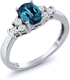 925 Sterling Silver Ring with Oval Cut London Blue & White Topaz for Women by Gem Stone King - Elegant & Stackable 0.79 Cttw Birthstone Ring Available Sizes 5 to 9