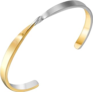 5MM Adjustable Hypoallergenic Silver Stainless Steel Twisted Mobius Bangle Bracelet with Box Chain Design for Women