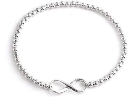 Silverly Infinity 925 Sterling Silver Bracelet for Women - Ball Beaded Bracelets - Adjustable Stretch Bracelet to Fit Most Wrist Sizes - Friendship Gifts for Women - Solid Silver Bracelet for Teens