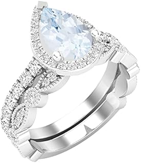 Product Title:  Sterling Silver Pear Shaped Amethyst and White Diamond Wedding Ring Set, Dazzlingrock Collection for Women - Elegant Marquise and Circle Design