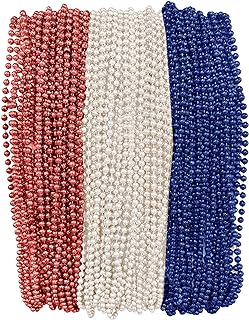 Red, White, and Blue Patriotic Mardi Gras Beads 33 inch 7mm, 6 Dozen, 72 Necklaces