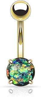 Chic Fifth Cue 14G Belly Button Ring, Gleaming Opal Insert, Gold IP 316L Surgical Steel Material