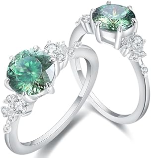 VVS1 2CT Portuguese Cut Blue Green Moissanite Engagement Rings for Women 0.23cttw Cluster White Cubic Zirconia Wedding Rings for Her Platinum Plated Sterling Silver Women's Promise Rings