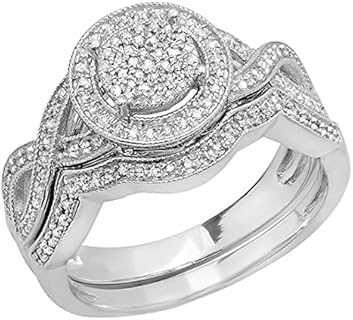 Sterling Silver Clasp Natural Diamond Engagement Ring - Round White Diamond Cut - Designed for Women - Studded with 0.50 ctw White Diamonds (Color I-J, Clarity I2-I3)