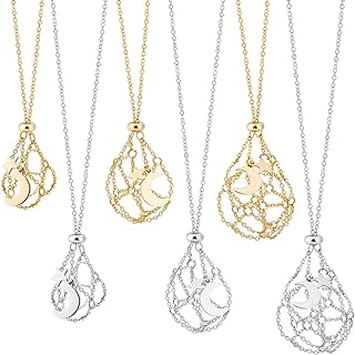 PH PandaHall Set of 6 Elegant Crystal Stone Holder Necklace Pendants for Women and Men - Brass Hand-Woven Mesh Design with Adjustable Cord in Platinum and Golden