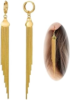 JINEAR Long Tassel Dangle Earrings 18k Gold Plated Metal Chain Drop Earrings Minimalist Huggie Hoop Earrings For Women Girls Kids Dainty Hypoallergenic Earrings Gift For Her