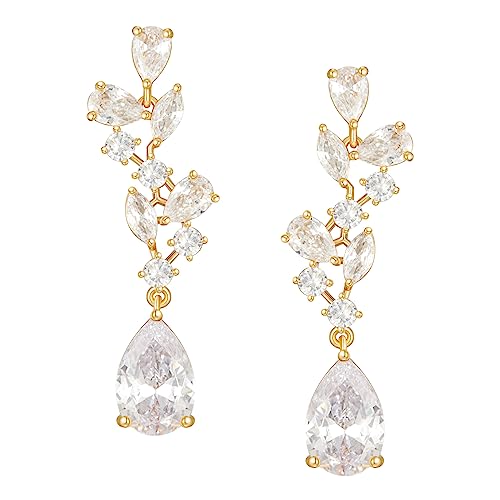 SWEEETV Bridal Wedding Earrings for Brides Bridesmaides-Marquise Teardrop Earrings for Women, Cubic Zirconia Drop and Dangle Earrings for Prom or Pageant,Jewelry