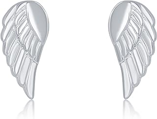 Small Sterling Silver Angel Wing Stud Earrings with Push Back Design