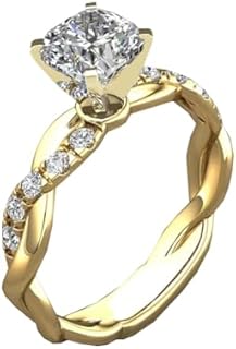 18K Gold Plated Ring CZ Simulated Diamond Princess Cut Ring for Women Love Engagement Rings Size 5-11