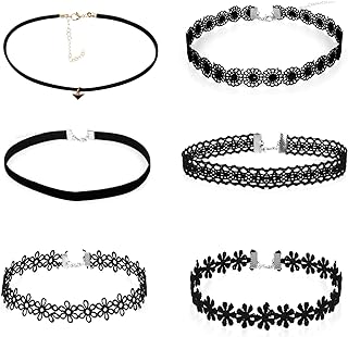 Yolev Set of 6 Chic Black Velvet & Bronze Omega Chain Choker Necklaces - Stylish, Adjustable Fit, Women/Girls - Unique Gothic/Rock Layered Design, No Gemstone, Perfect Gift