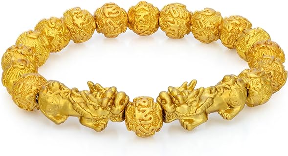 ZenBless Feng Shui Bracelet Sanskrit Bead Bracelet with Double Prosperity Bling Golden Pi Xiu Pi Yao Attract Wealth and Good Luck Best Gift
