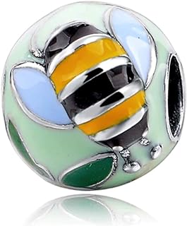 Bolenvi Bee Flower Garden Enamel 925 Sterling Silver Charm Bead for Pandora & Similar Charm Bracelets or Necklaces