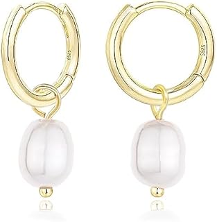 AAA+ Quality Pearl Hoop Earrings with Lever Back Closure for Women, Chic Hoop Design in Yellow Gold