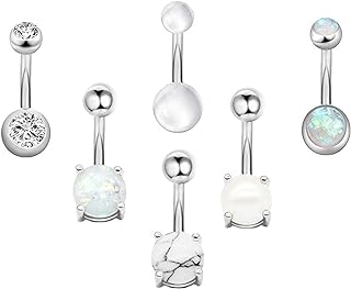 14G Stainless Steel Belly Button Rings with CZ Stones in Assorted Styles for Women and Girls