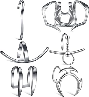 Copper Clasp, Non-Piercing Lip Cuff Earrings with Liquid Silver Chain, Irregular Design for Men and Women - Set of 6 Punk Futuristic Cyber Lip Rings