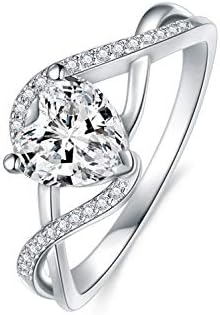 SISGEM 14K Solid White Gold Engagement Ring for Women,Split Shank Pave Set 1 Carat Heart-Shaped Moissanite Wedding Ring,Wedding Anniversary Ring Size 5-11