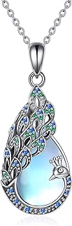 Peacock Gifts for Women Sterling Silver Moonstone Peacock Necklace Peacock Bird Feather Pendant Jewelry for Girls