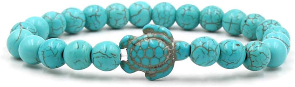 Premium Quality Unisex Natural Turquoise Turtle Bead Bracelet with Lobster Claw Clasp and Bead-Chain Design