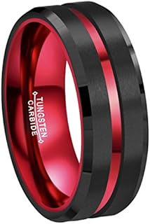 8mm Red Black Tungsten Wedding Bands Rings Men Women Red Groove Matte Finish Size 6 To 16