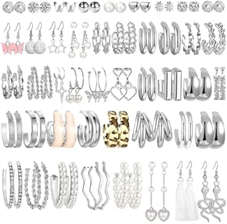 45 Pair Gold Hoop and Dangle Earrings Set for Women and Girls, Hypoallergenic Fashionable Chic Leopard Design, Zinc and Brass Lightweight Jewelry Gift Collection